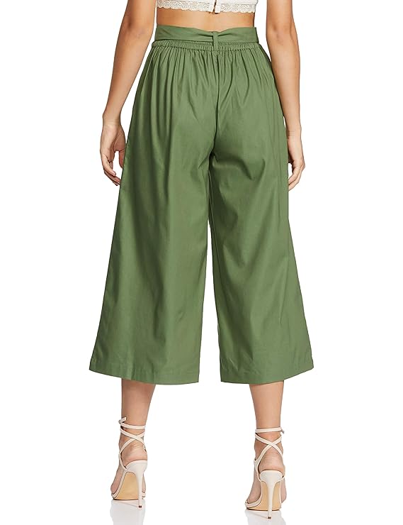 Symbol Women's High Rise Calf Length Culotte Office Pants (with Self Fabric Belt) bottomwear