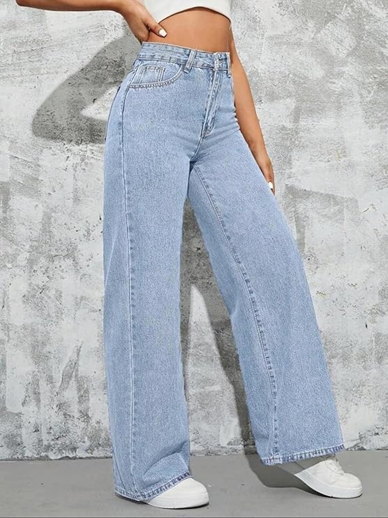 female High Waist Boyfriend Women Jeans Cotton Lycra Stretchable Wide Leg Denim bottomwear