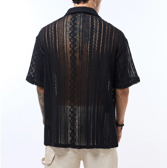Men's Off White Oversized Crochet Shirt