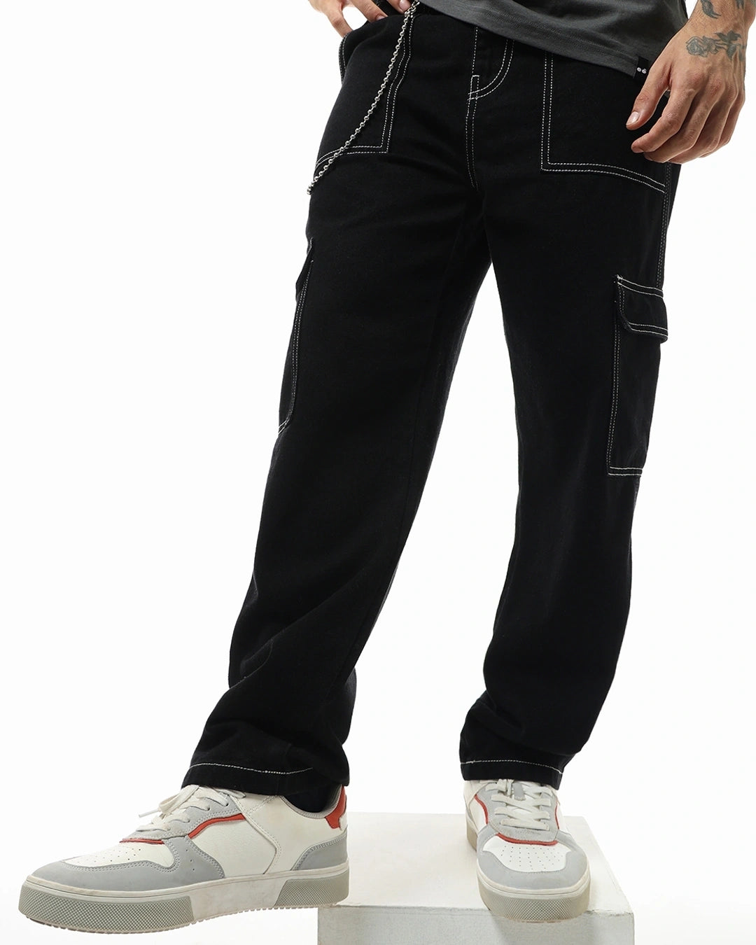 Men's Blue Baggy Cargo Jeans Male Bottamwear