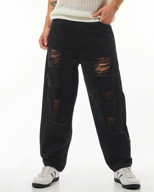 Men's Off White Tapered Fit Distressed Jeans Male Bottamwear