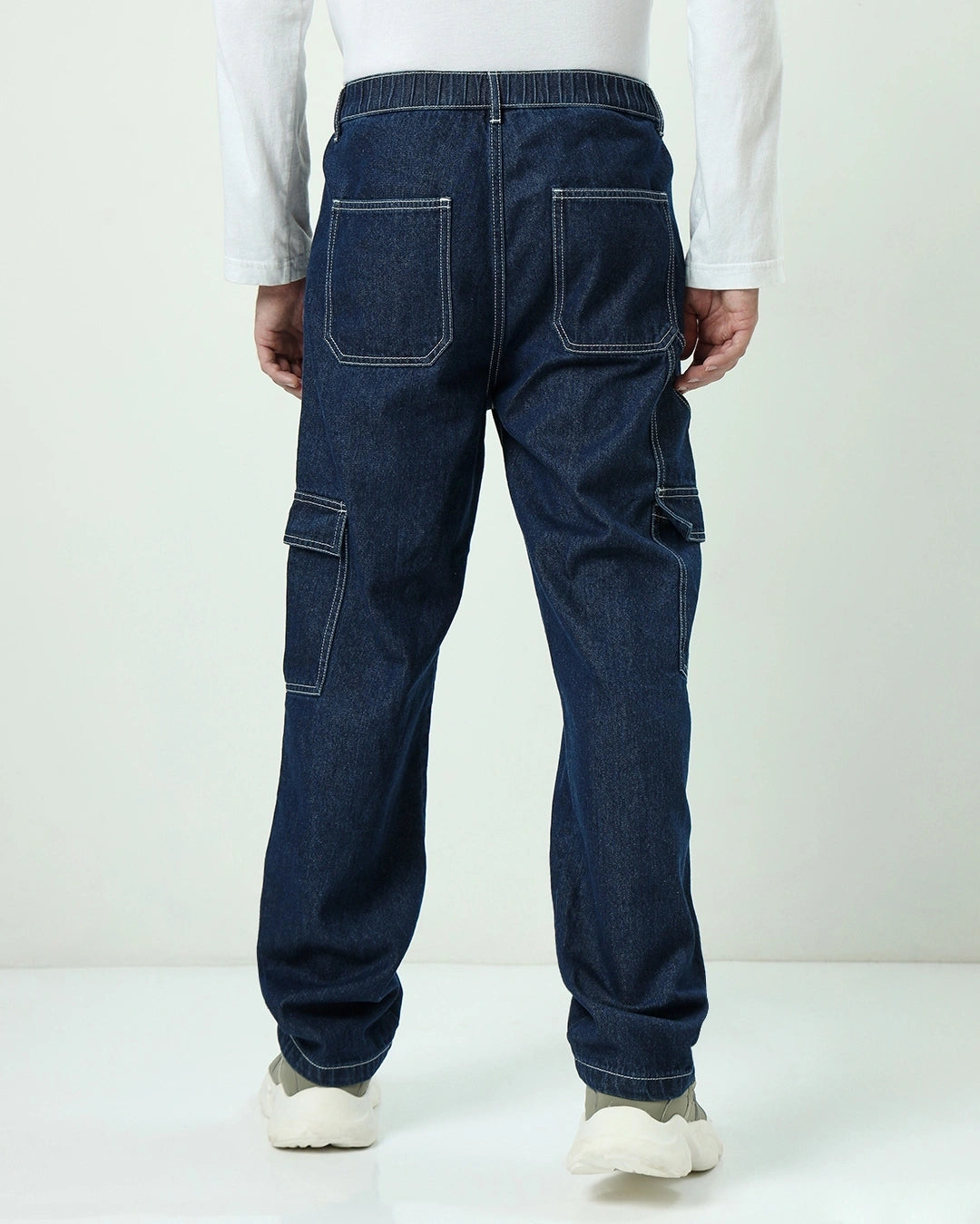 Men's Blue Baggy Cargo Jeans Male Bottamwear