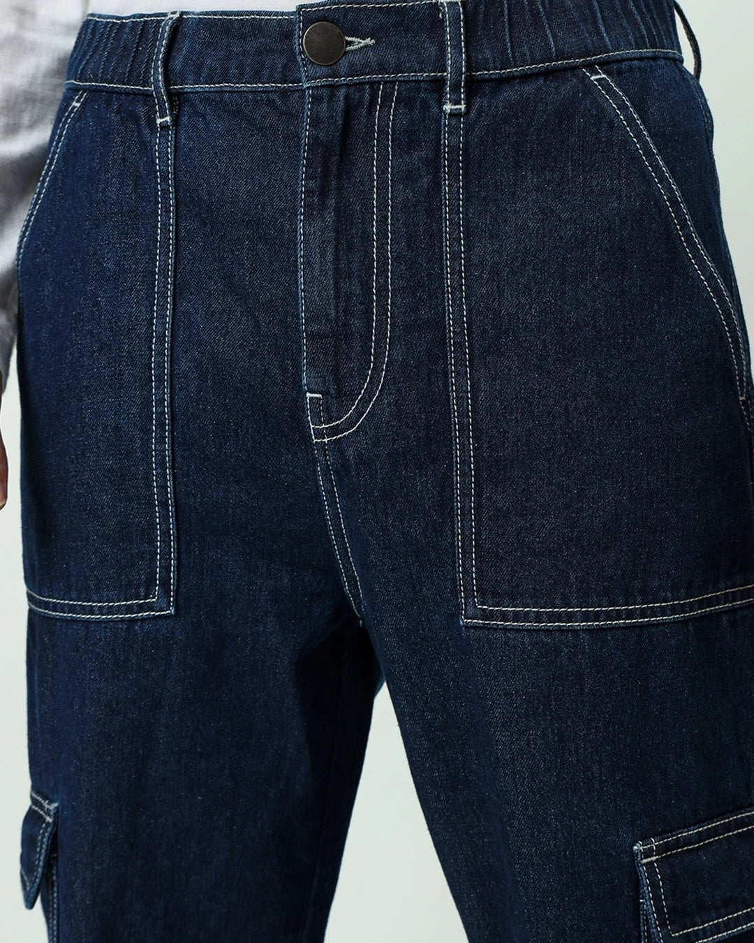 Men's Blue Baggy Cargo Jeans Male Bottamwear