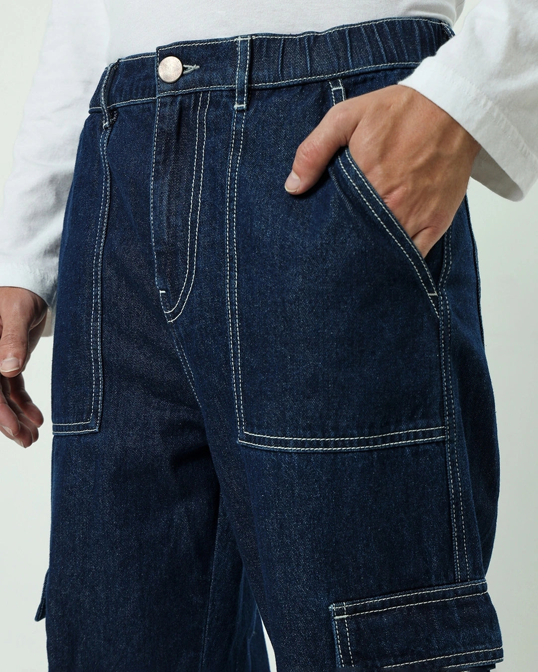 Men's Blue Baggy Cargo Jeans Male Bottamwear