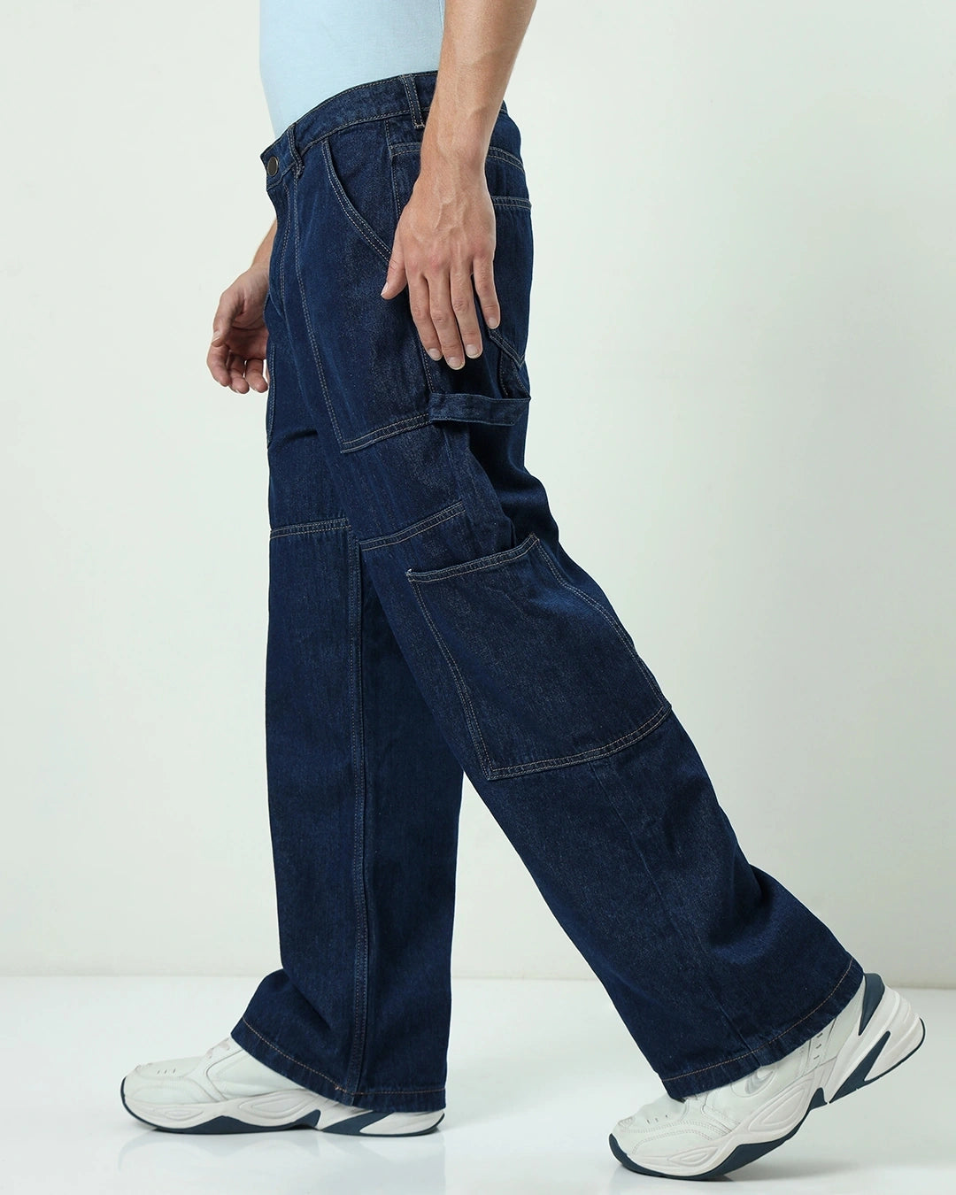 Men's Blue Baggy Straight Fit Carpenter Jeans Male Bottamwear