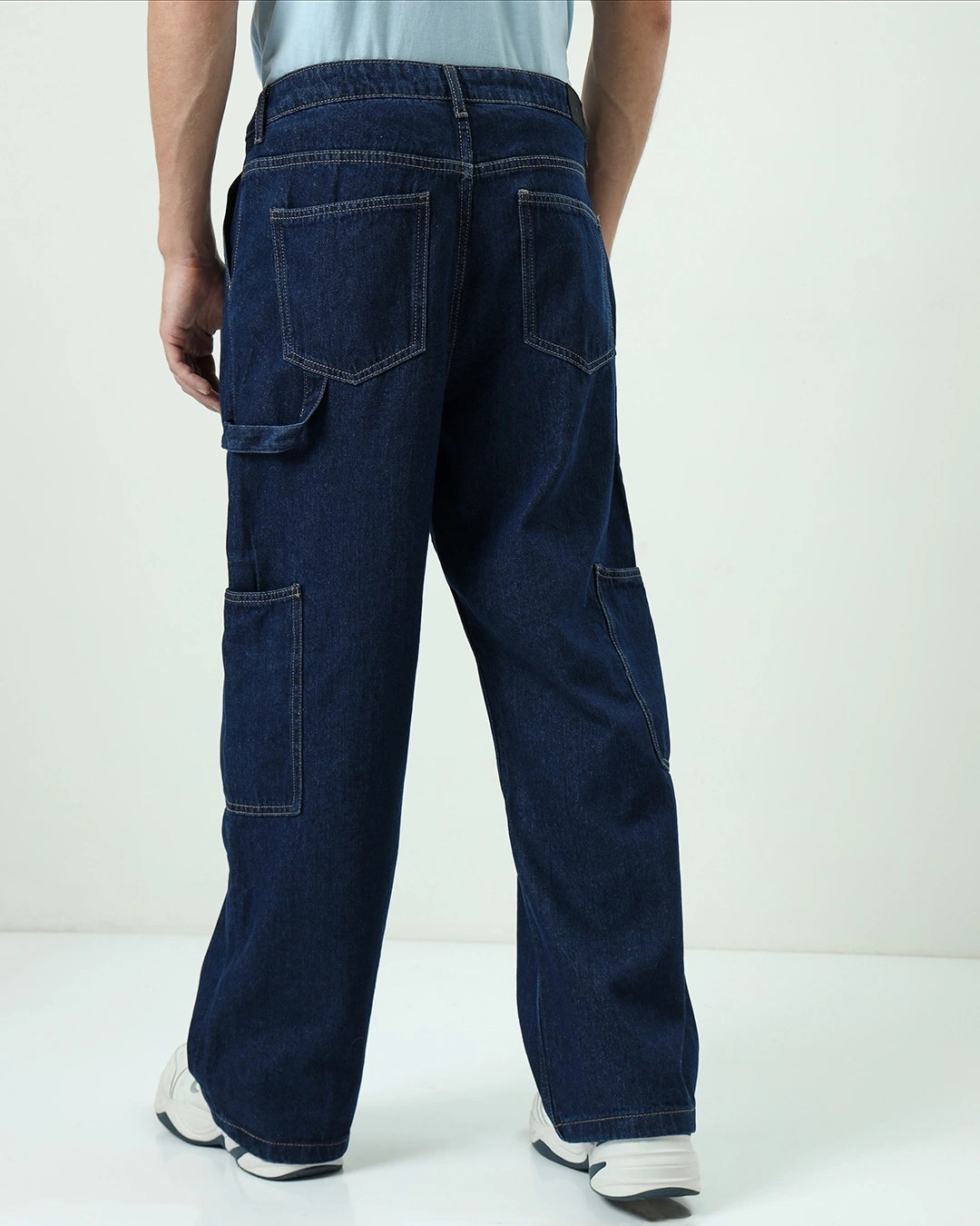 Men's Blue Baggy Straight Fit Carpenter Jeans Male Bottamwear