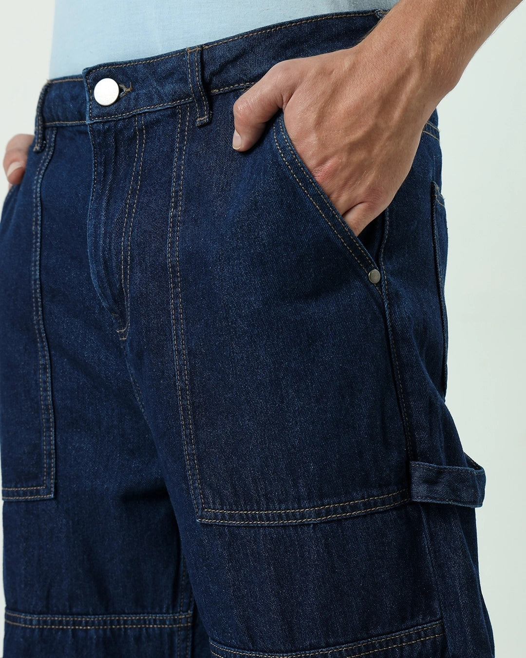 Men's Blue Baggy Straight Fit Carpenter Jeans Male Bottamwear