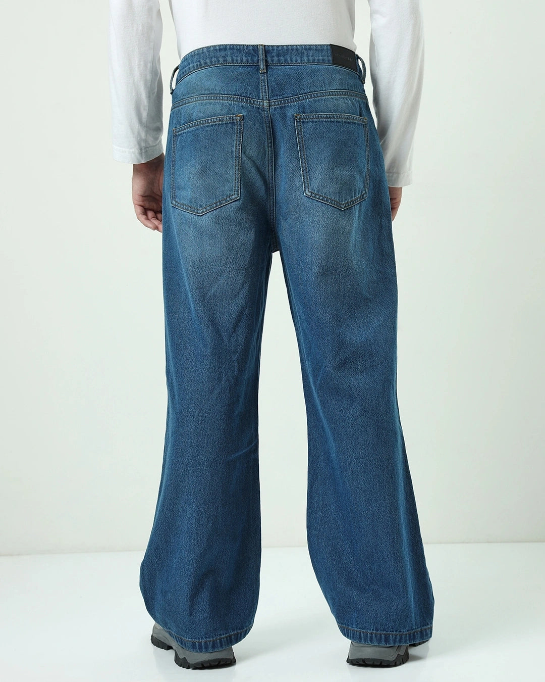 Men's Blue Baggy Straight Fit Ditsressed Jeans Male Bottamwear