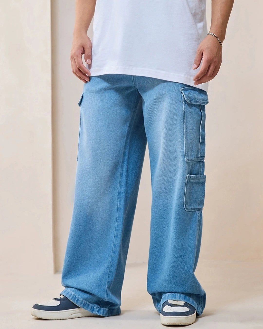 Men's Blue Baggy Straight Fit Jeans Male Bottamwear