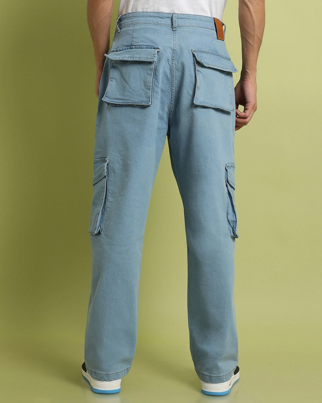 Men's Blue Relaxed Fit Cargo Denim Jeans Male Bottamwear