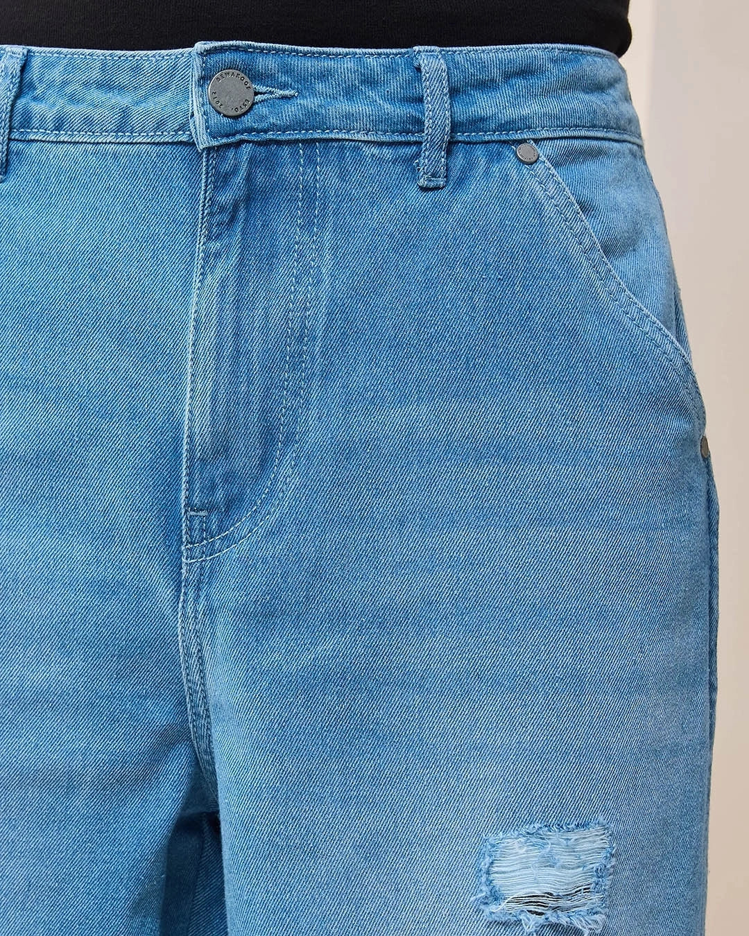 Men's Blue Baggy Distressed Straight Fit Jeans Male Bottamwear