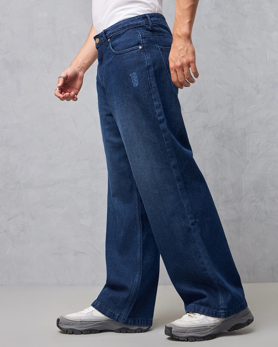 Men's Blue Baggy Wide Leg Jeans Male Bottamwear