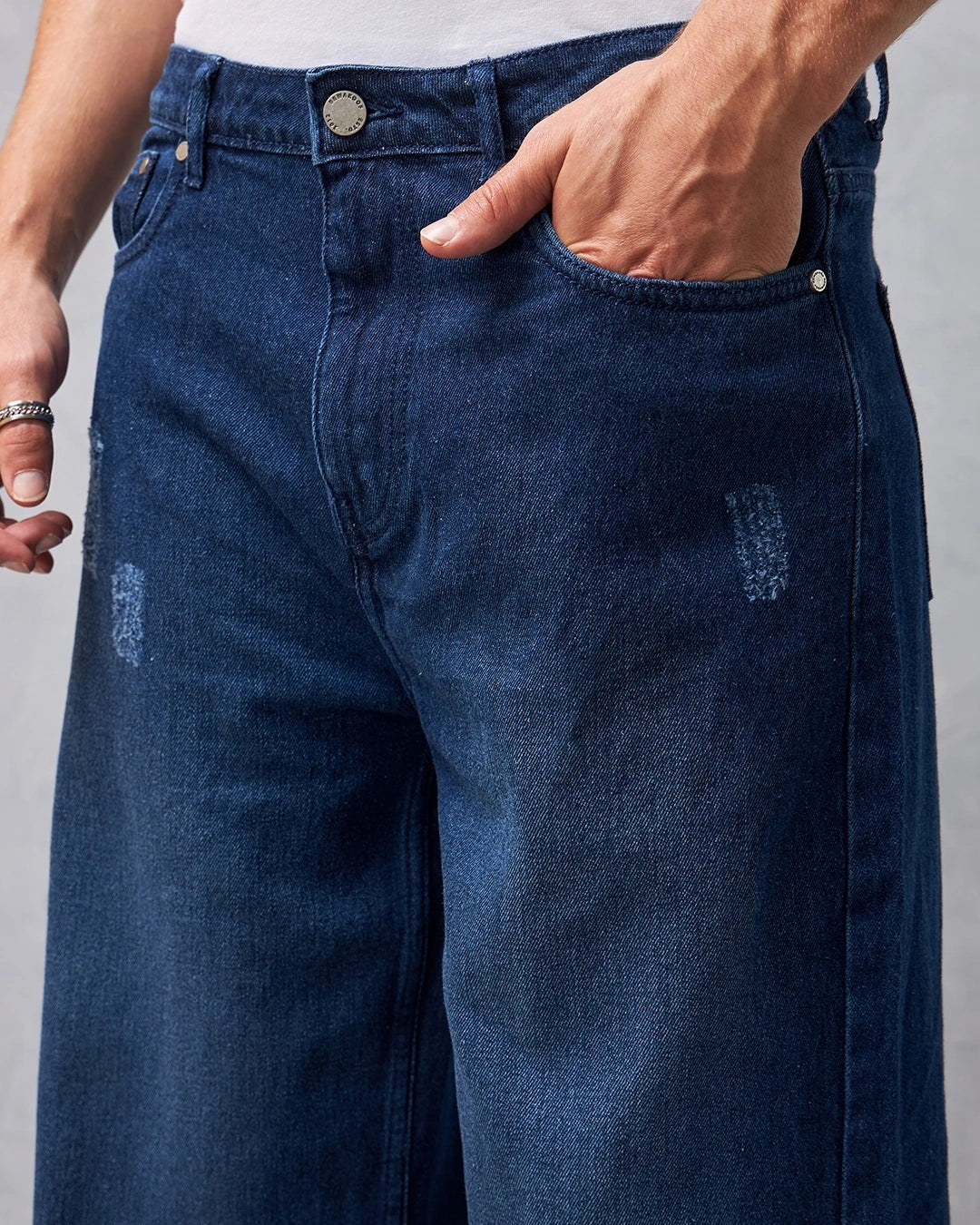 Men's Blue Baggy Wide Leg Jeans Male Bottamwear