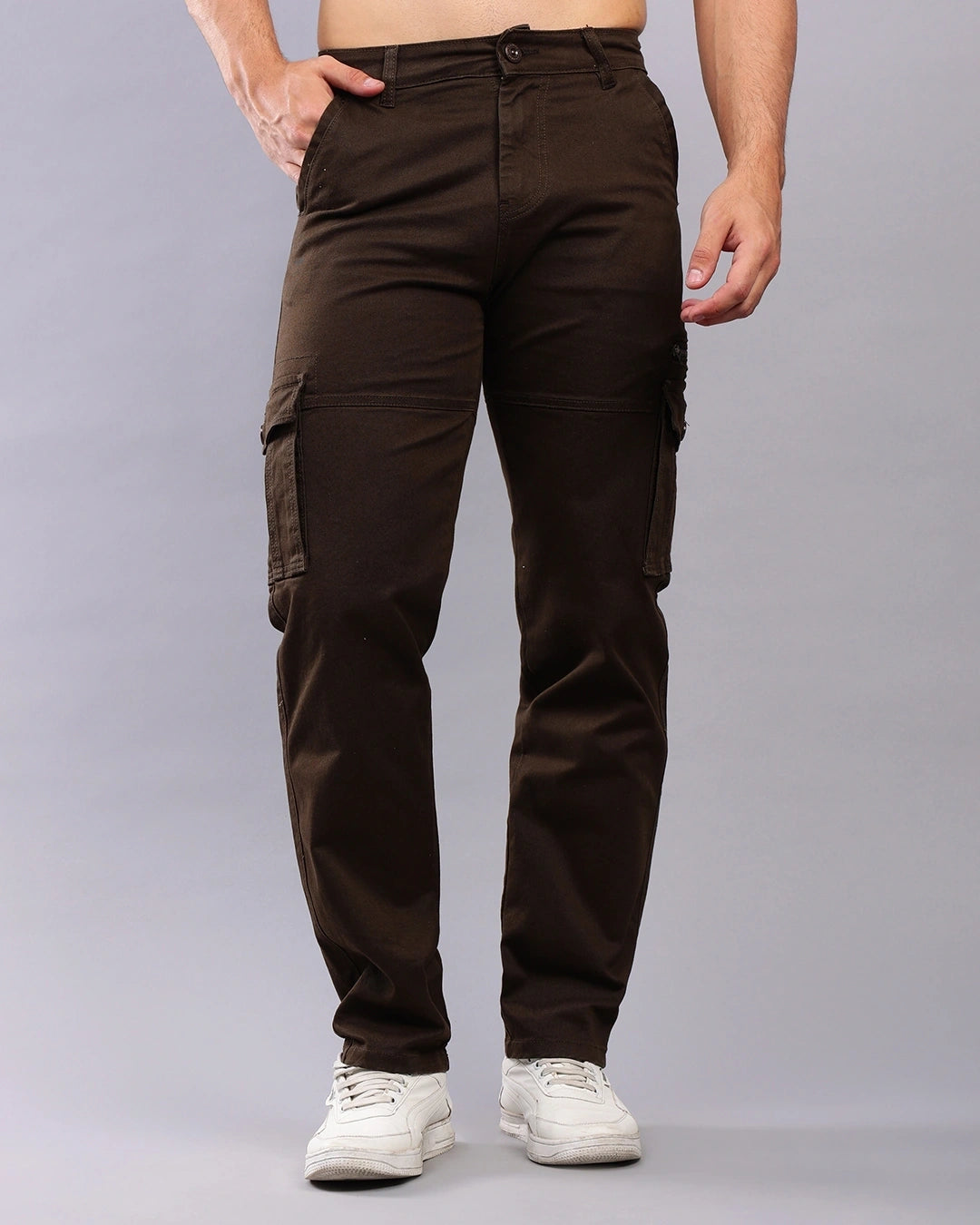 Men's dark Brown Cargo Jeans Male Bottamwear