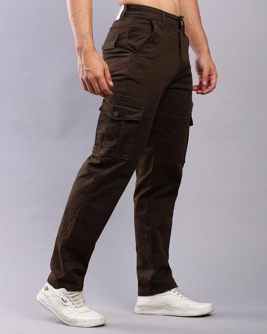 Men's dark Brown Cargo Jeans Male Bottamwear