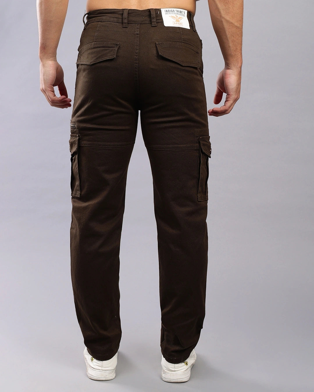 Men's dark Brown Cargo Jeans Male Bottamwear