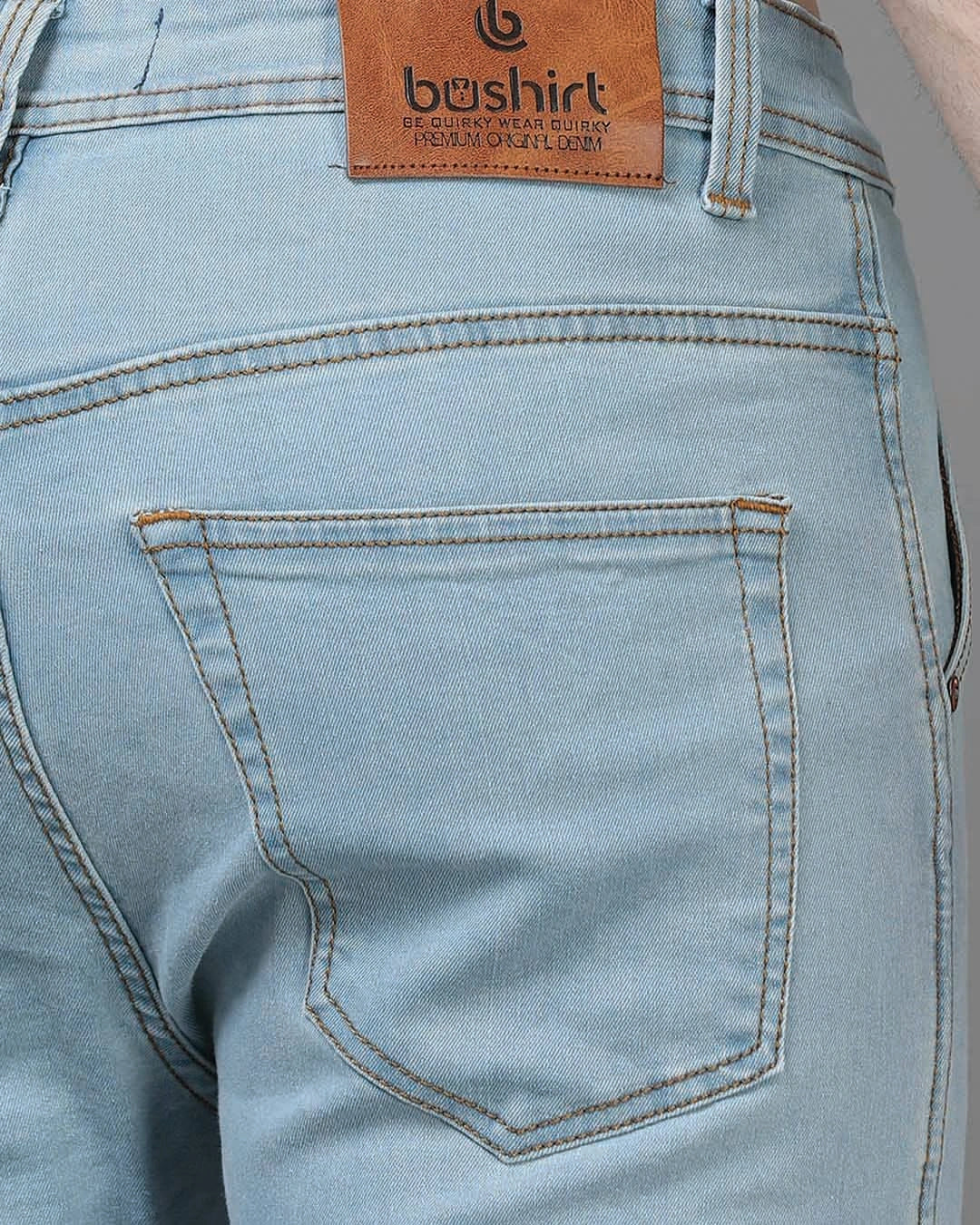 Men's Ice Blue Slim Fit Cargo Jeans Male Bottamwear