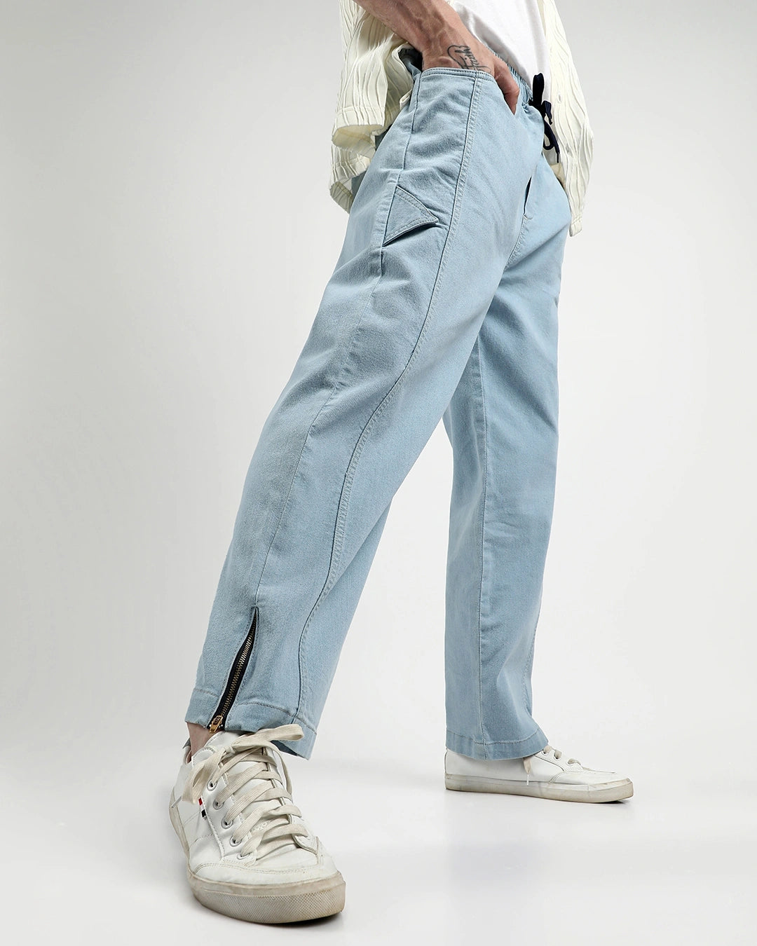 Men's Light Blue Straight Fit Jeans Male Bottamwear