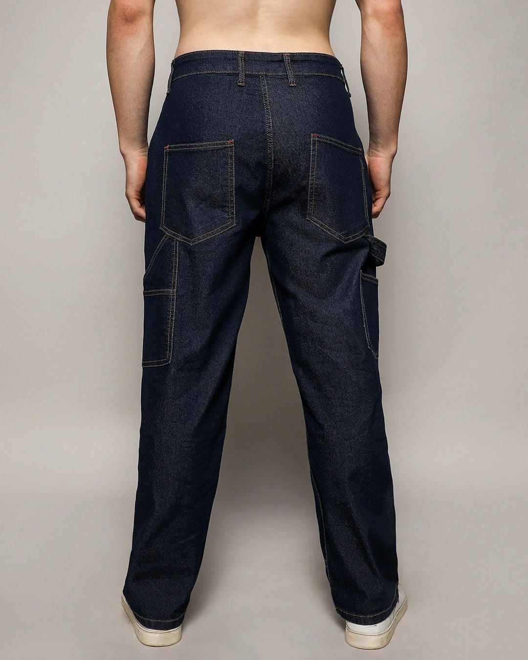 Men's Navy Blue Relaxed Fit Carpenter Jeans Male Bottamwear