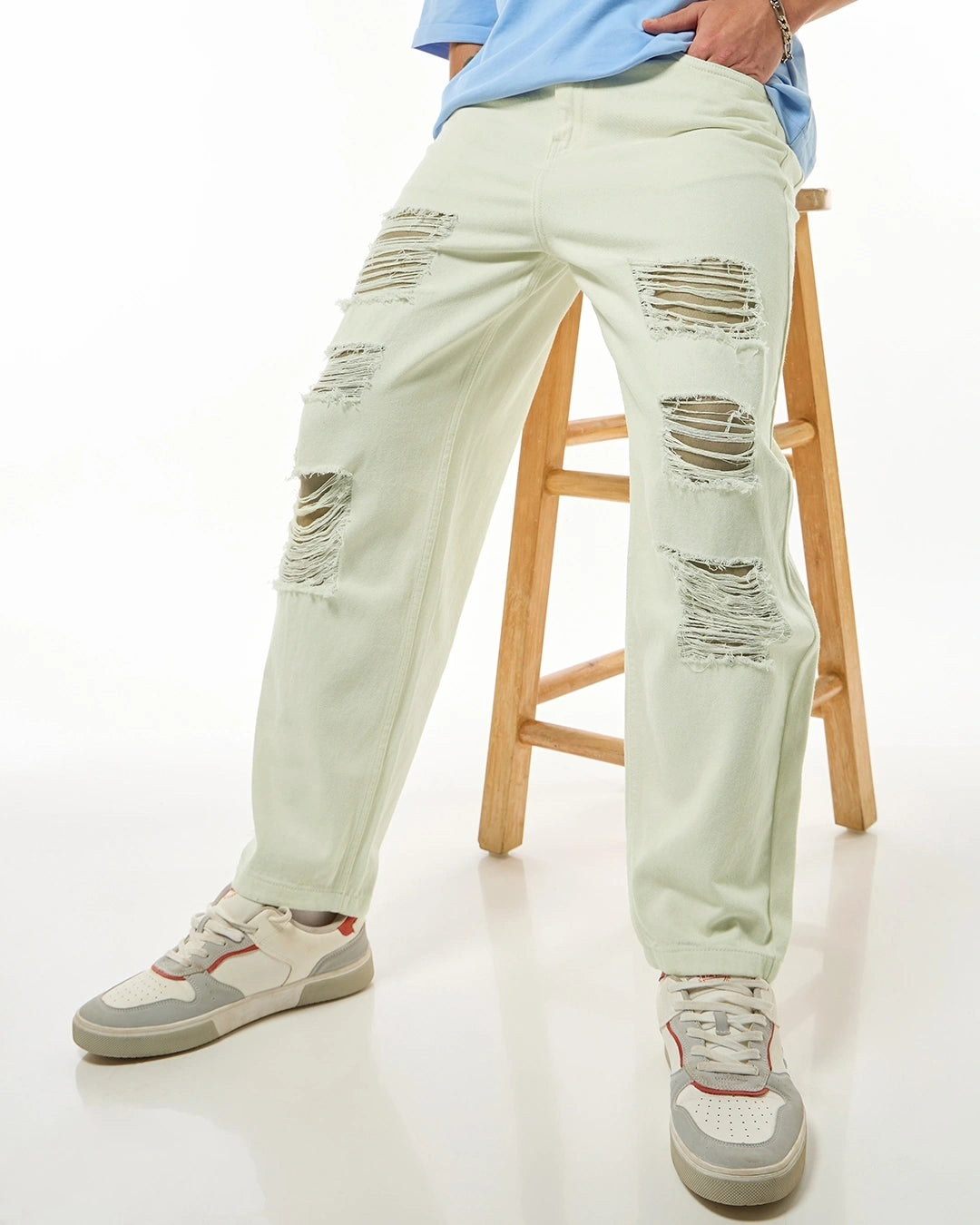 Men's Off White Tapered Fit Distressed Jeans Male Bottamwear