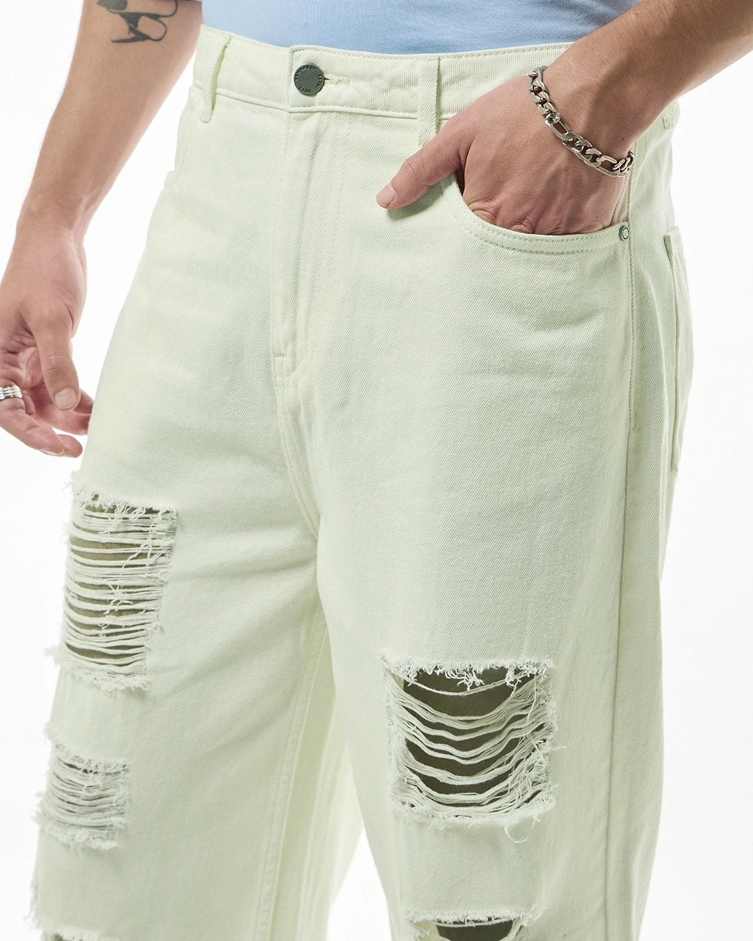 Men's Off White Tapered Fit Distressed Jeans Male Bottamwear