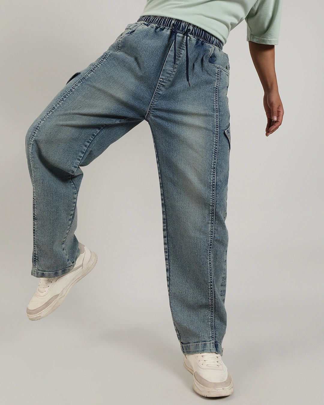 Men's Steel Blue Washed Jeans Male Bottamwear