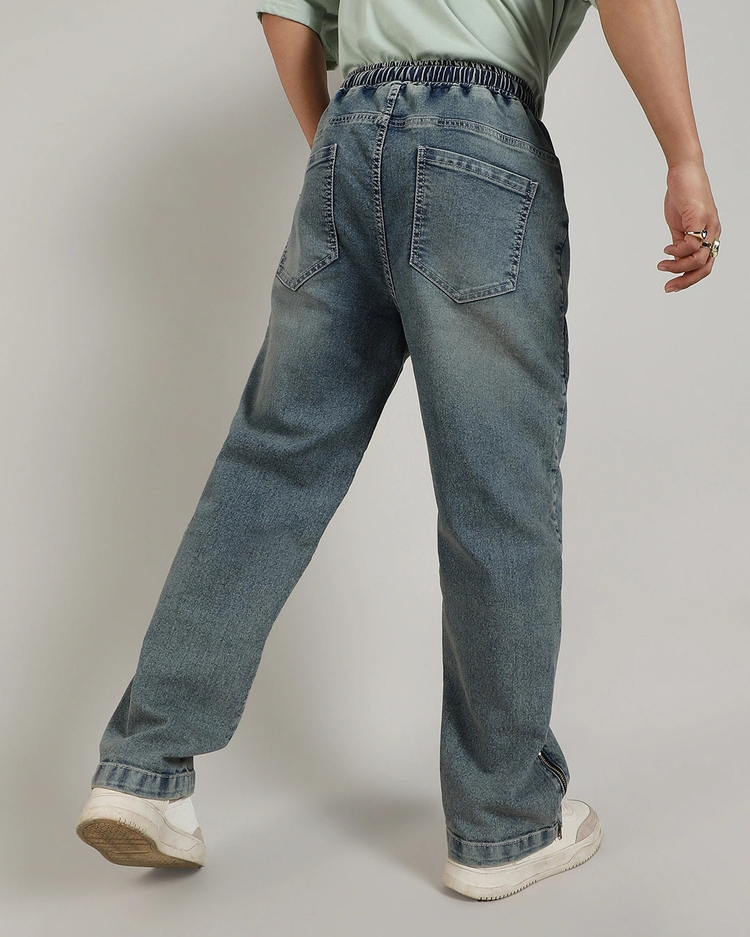 Men's Steel Blue Washed Jeans Male Bottamwear