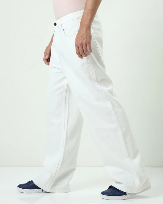 Men's White Baggy Straight Fit Jeans Male Bottamwear