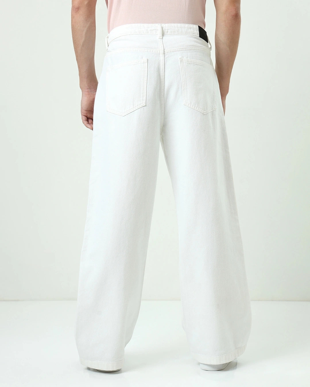 Men's White Baggy Straight Fit Jeans Male Bottamwear