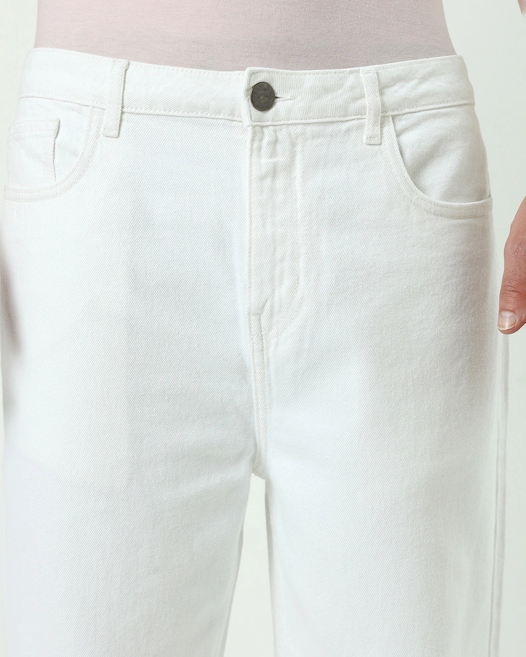 Men's White Baggy Straight Fit Jeans Male Bottamwear