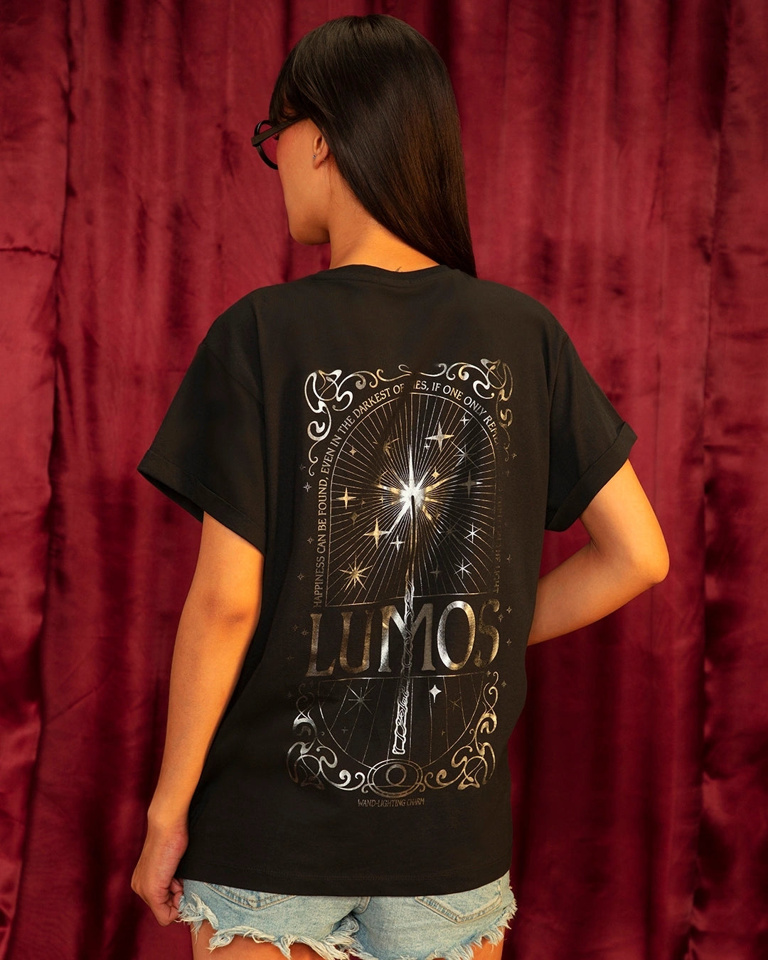 Women's Black Lumos Graphic Printed Boyfriend T-shirt