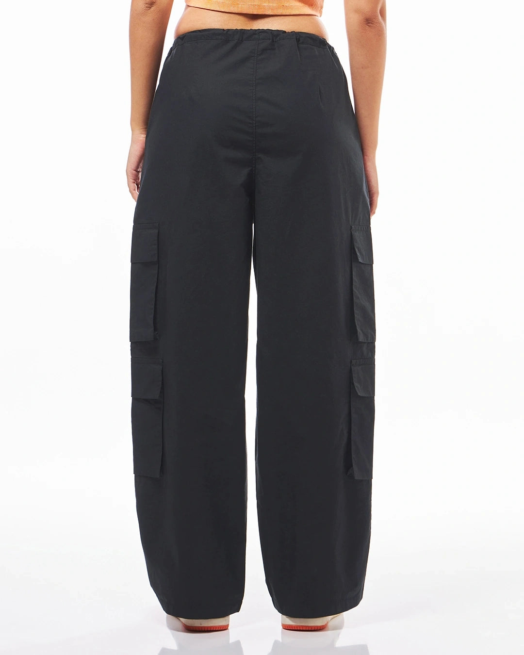 Women's Black Oversized Cargo Parachute Pants bottomwear