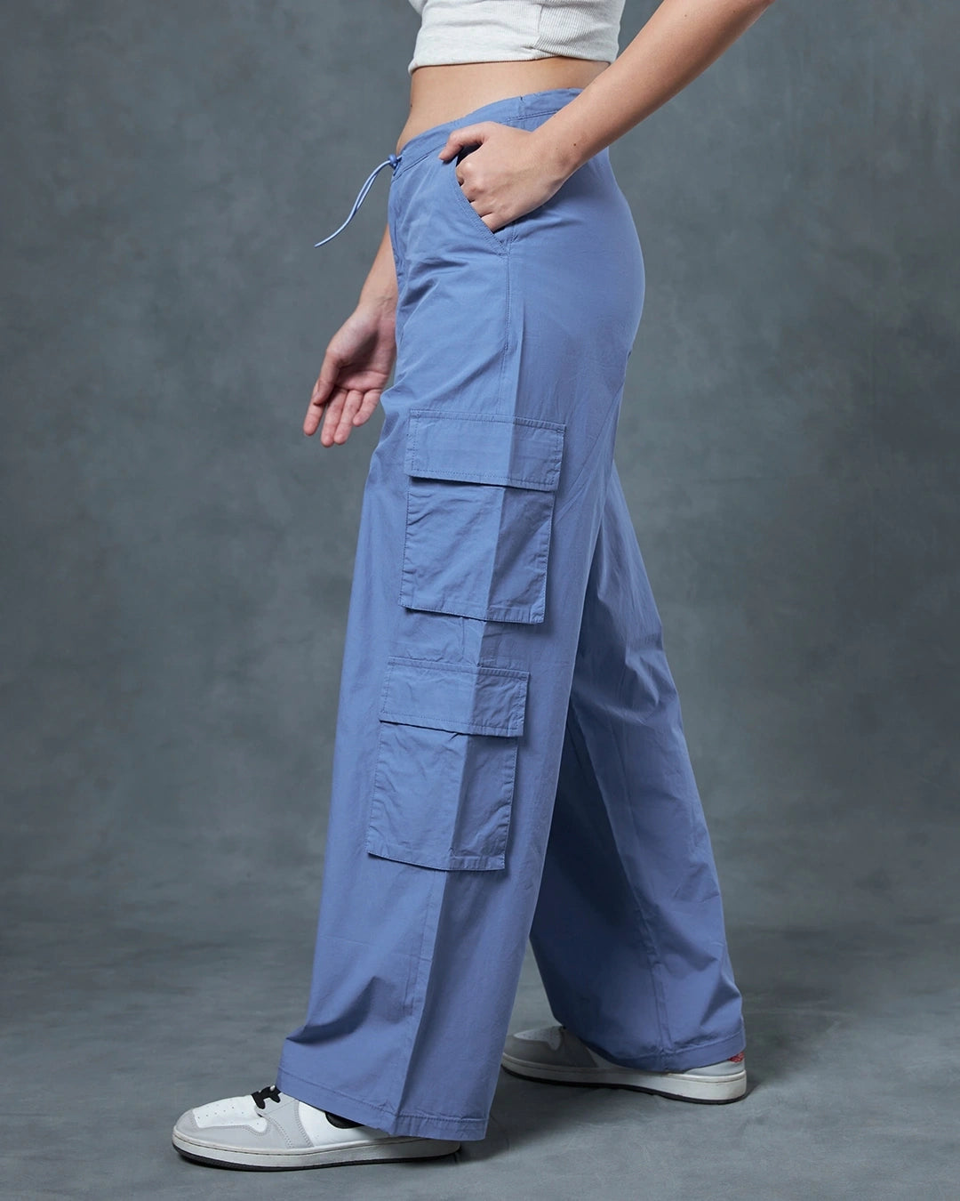 Women's Blue Oversized Cargo Parachute Pants bottomwear