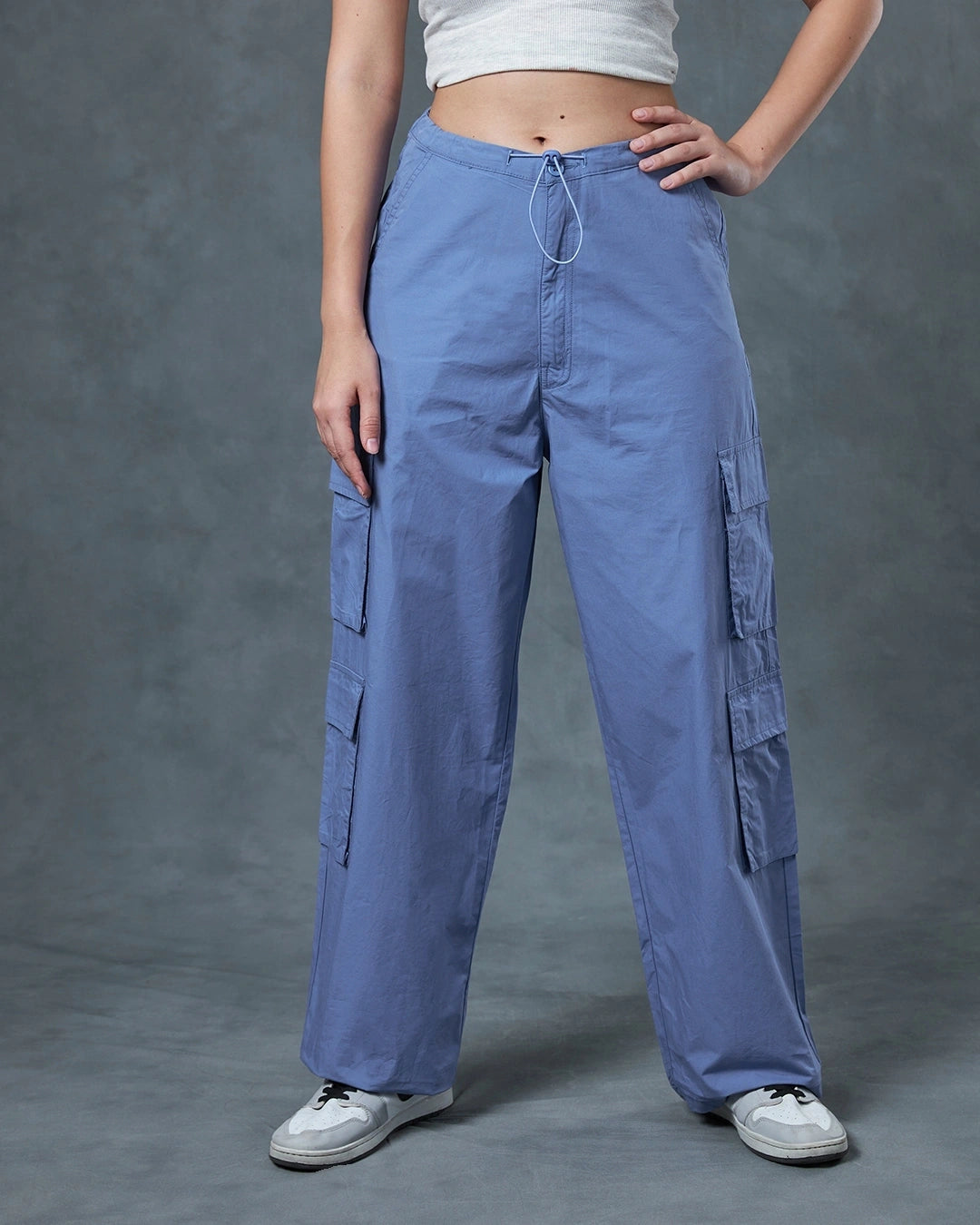 Women's Blue Oversized Cargo Parachute Pants bottomwear