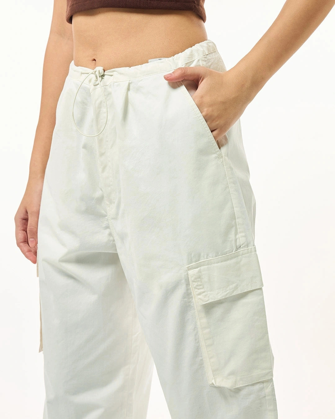 Women's Off White Oversized Cargo Parachute Pants bottomwear