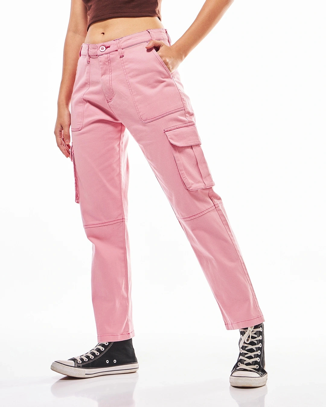 Women's Pink Cargo Pants bottomwear