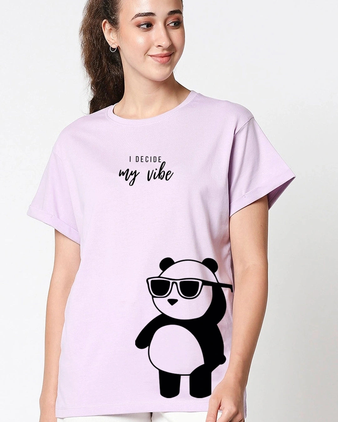 Women's Purple I Decide My Vibe Graphic Printed Boyfriend Fit T-shirt