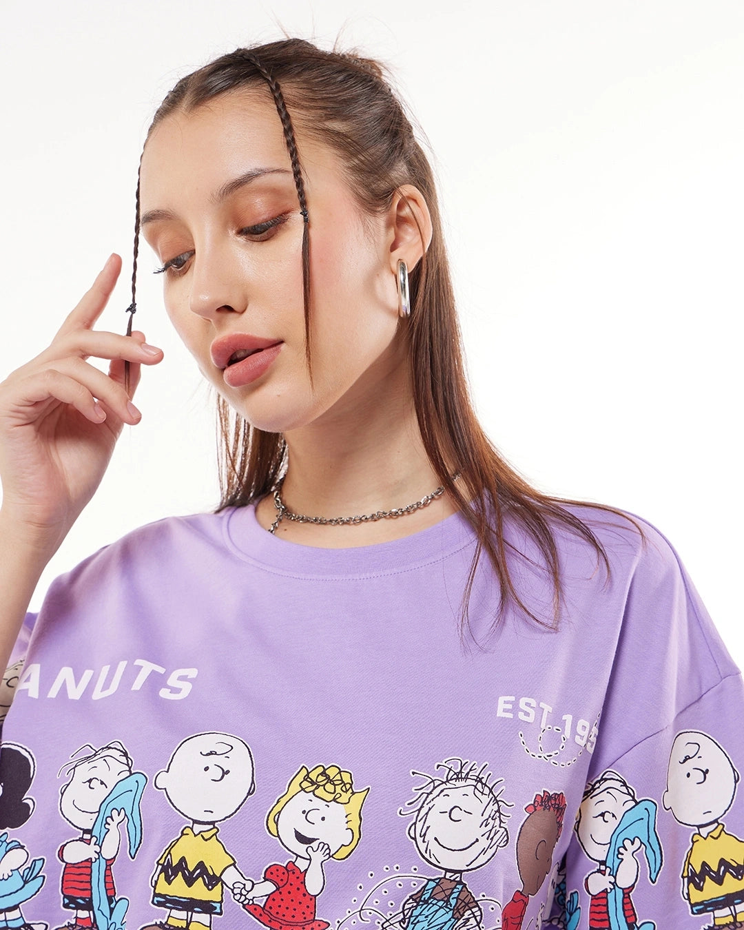 OFFICIAL PEANUTS MERCHANDISE Women's Black Peanuts Gang Graphic Printed Oversized T-shirt