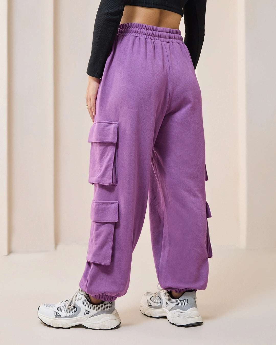 Women's Purple Super Loose Fit Cargo Joggers bottomwear